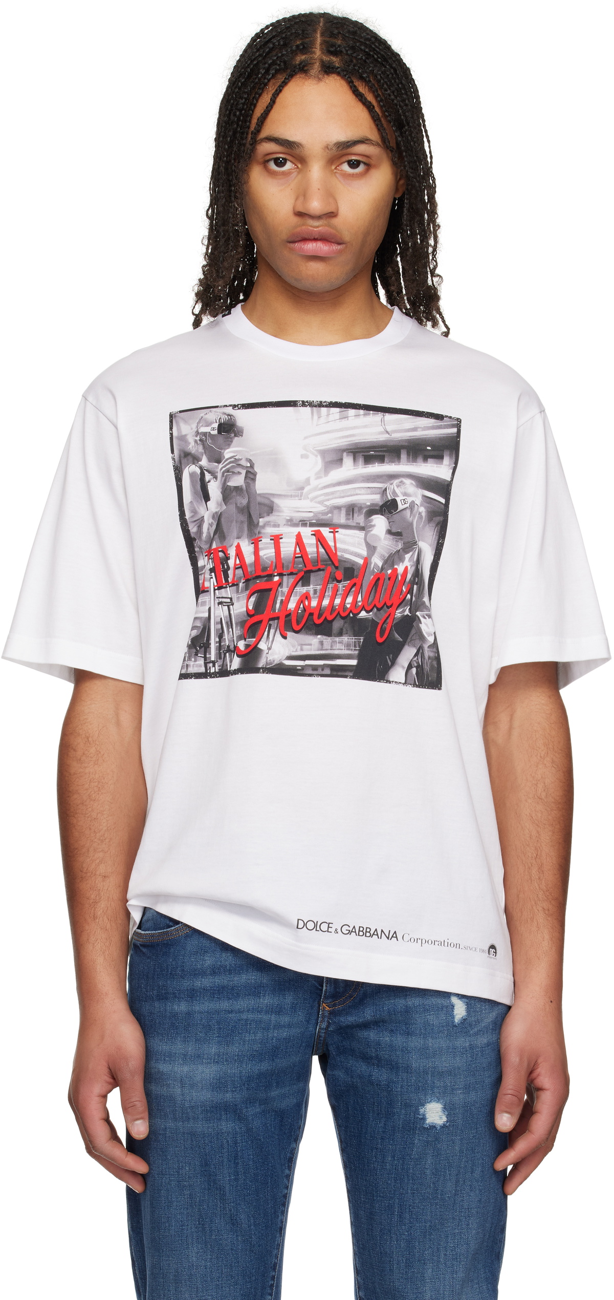 【送料&関税込】Dolce & Gabbana Italian Holiday T-shirt Cotton T-shirt with Italian Holiday print in White for Men