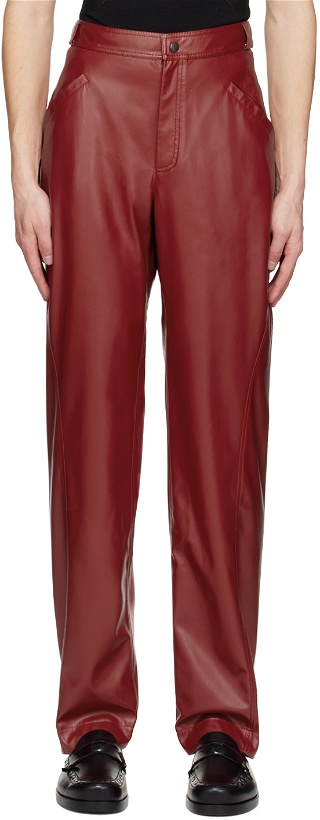 Photo: Situationist Burgundy Four-Pocket Faux-Leather Pants