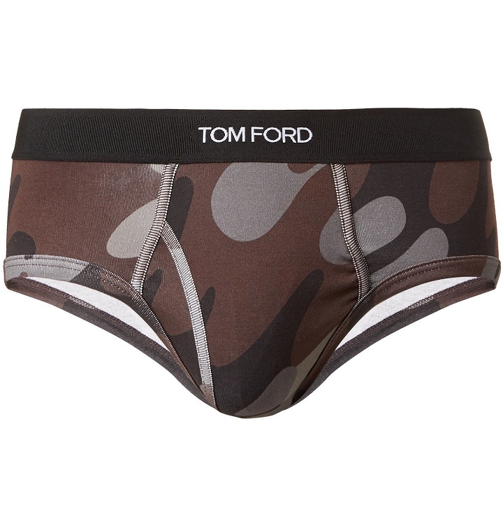 Photo: TOM FORD - Camouflage-Print Stretch-Cotton Briefs - Brown