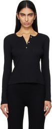 LESET Black Pointelle Long Sleeve Henley