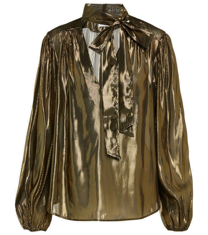Photo: Rixo Moss metallic necktie blouse