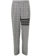 Thom Browne - Straight-Leg Pleated Checked Wool-Trimmed Linen Trousers - Gray