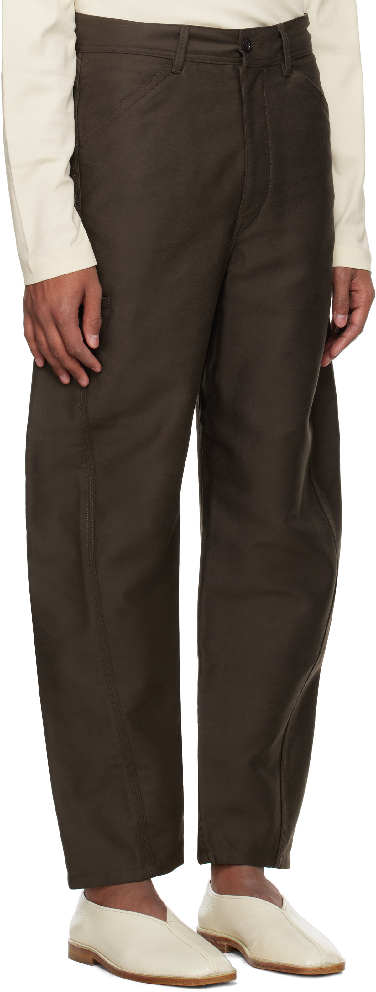 LEMAIRE TWISTED WORKWEAR PANTS ブラウン 48 TWISTED WORKWEAR PANTS IN DYED HEAVY BROKEN TWILL - Cacao - Dyed