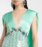 Là Fuori Sequined caped open-back gown