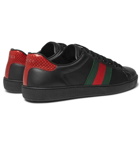 Gucci - Ace Snake-Trimmed Leather Sneakers - Black