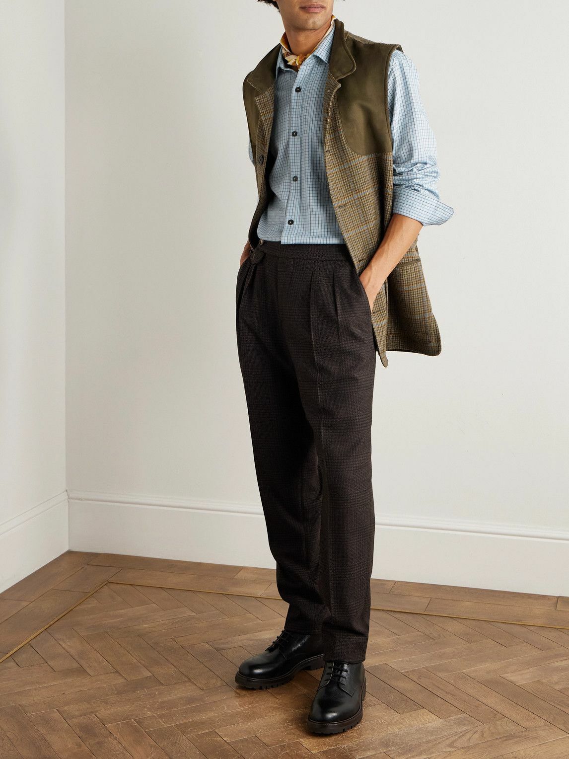 Purdey - Checked Cotton and Cashmere-Blend Shirt - Blue