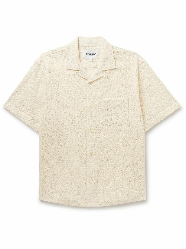 Photo: Corridor - Alhambra Camp-Collar Crocheted Cotton-Blend Shirt - Neutrals