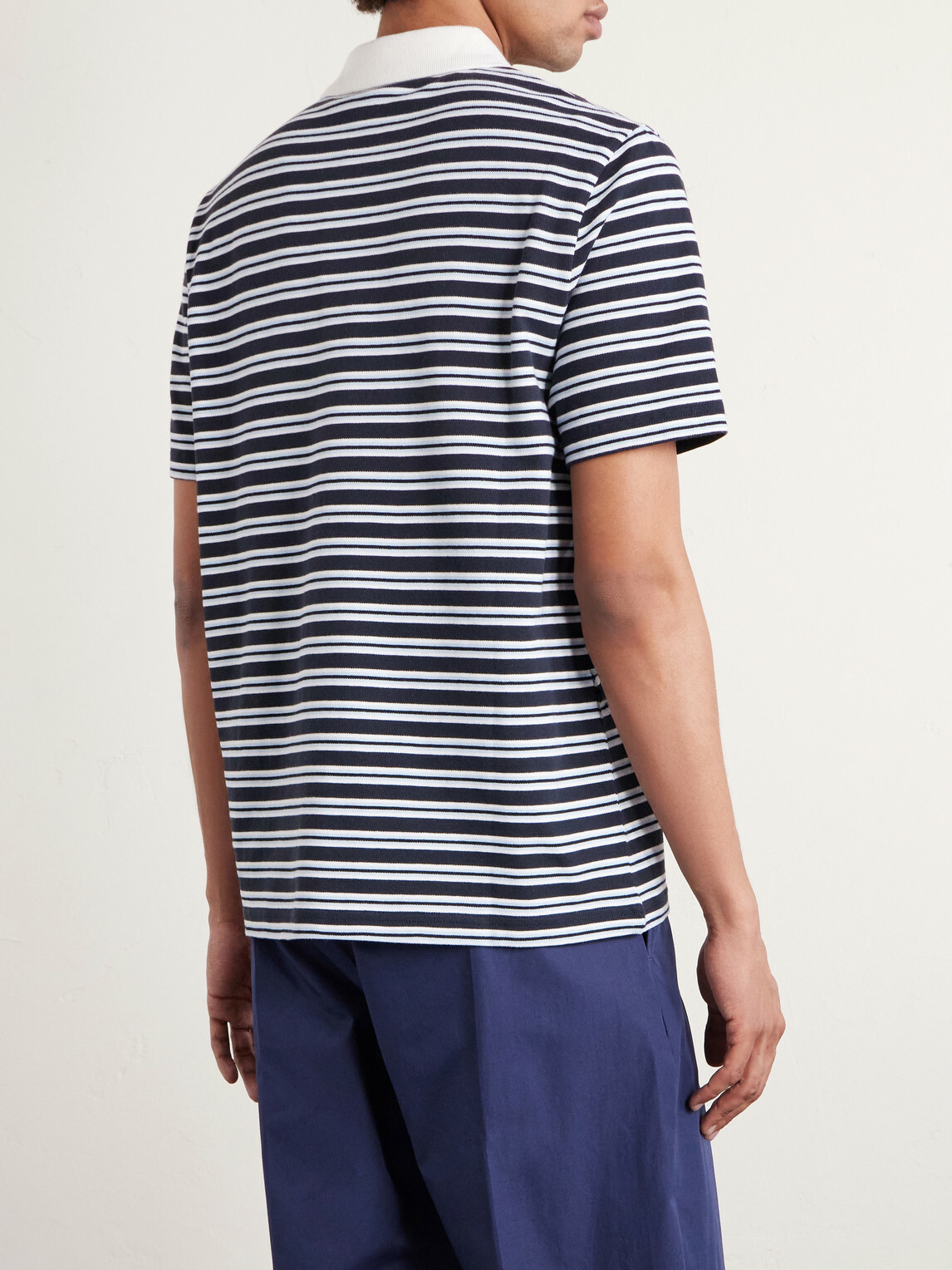 A.P.C. - Oscar Logo-Embroidered Striped Organic Cotton-Piqué Polo Shirt - Blue