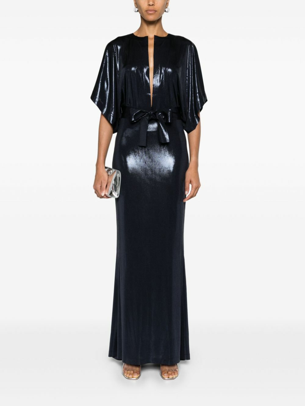 Norma Kamali Blue Obie Metallic Gown Norma Kamali