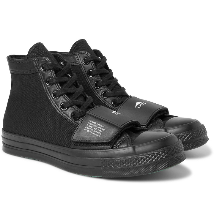 Photo: Converse - Neighborhood Chuck 70 Moto Rubber-Trimmed Leather and Canvas High-Top Sneakers - Black