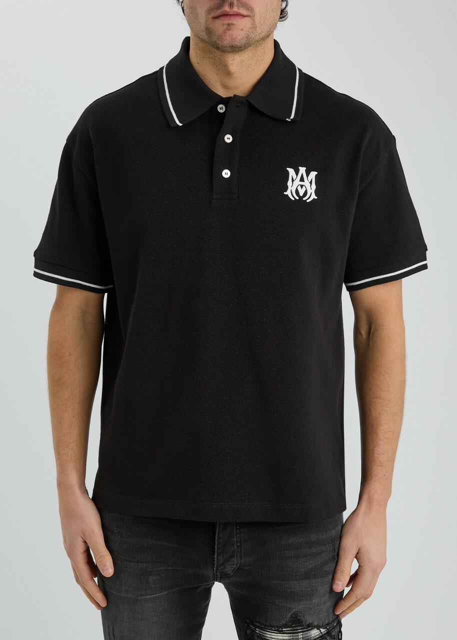 Amiri Logo Piqué Cotton Polo Shirt Black