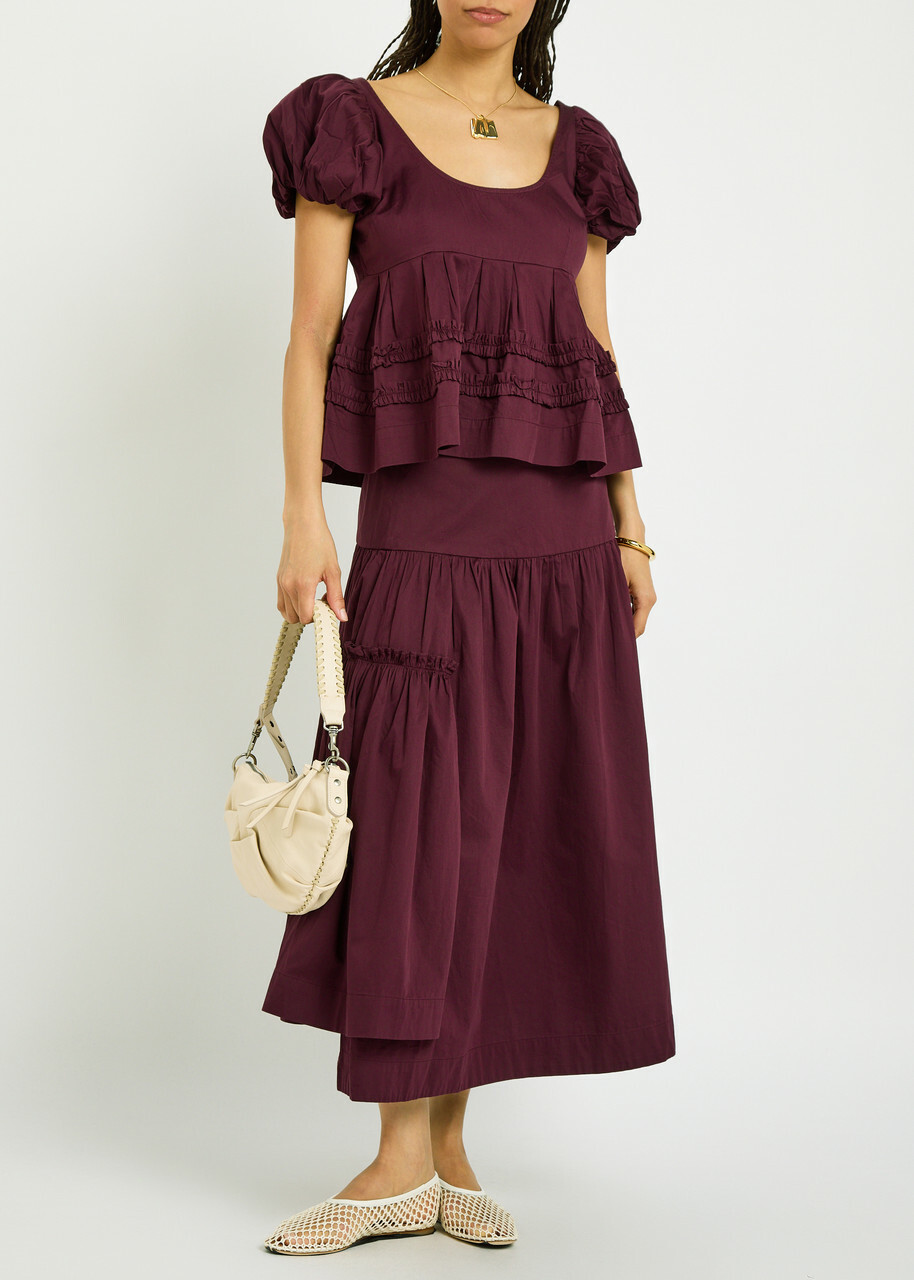 Damson Madder Berta Ruffled Cotton-poplin Midi Skirt Purple
