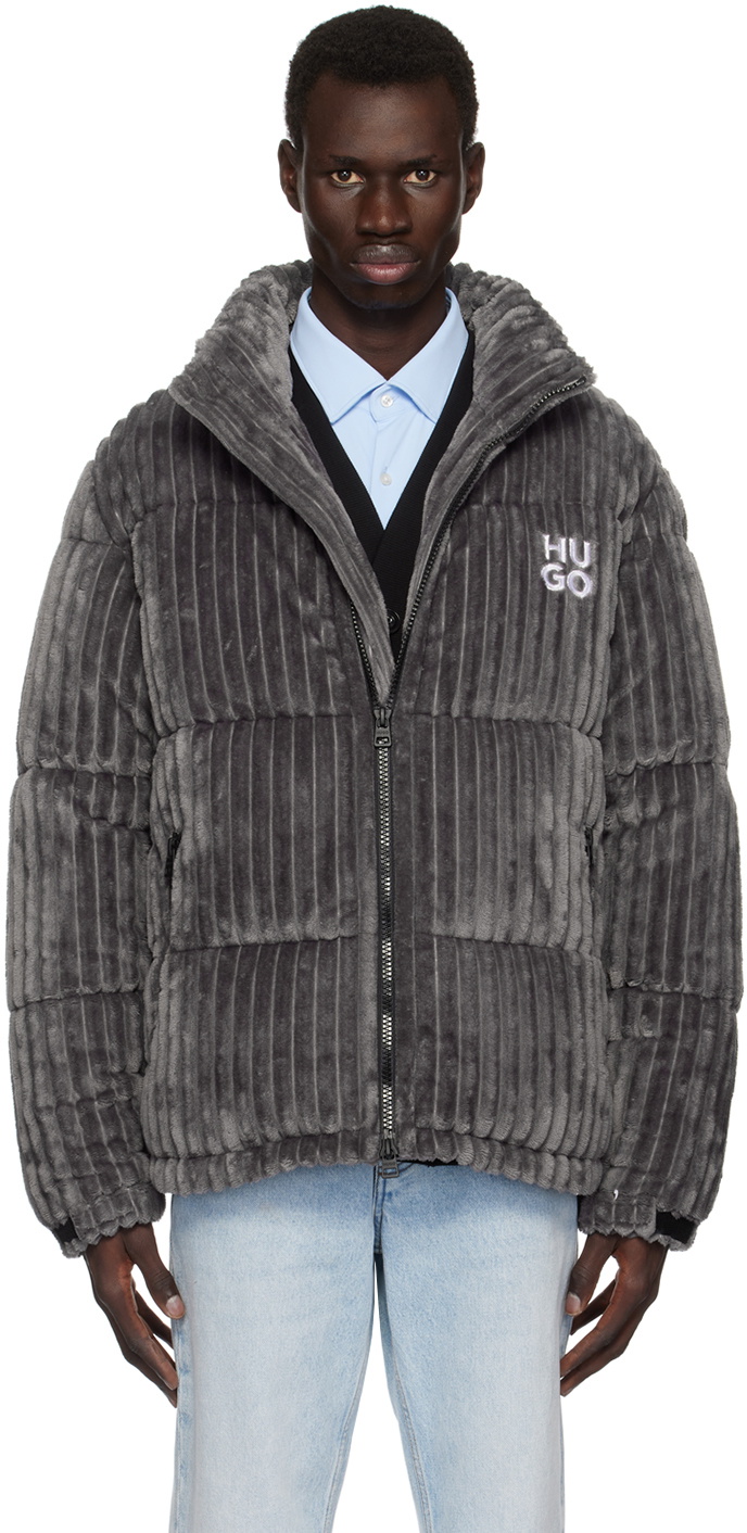 Hugo Gray Faux-Fur Puffer Jacket