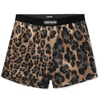 TOM FORD - Velvet-Trimmed Leopard-Print Stretch-Silk Boxer Shorts - Brown