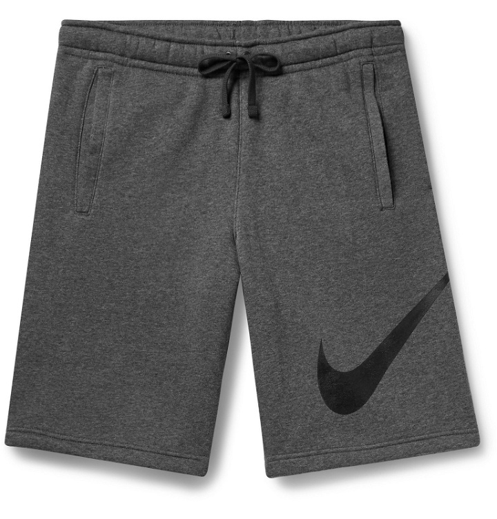 Photo: Nike - Sportswear Club Logo-Print Fleece-Back Cotton-Blend Jersey Drawstring Shorts - Gray