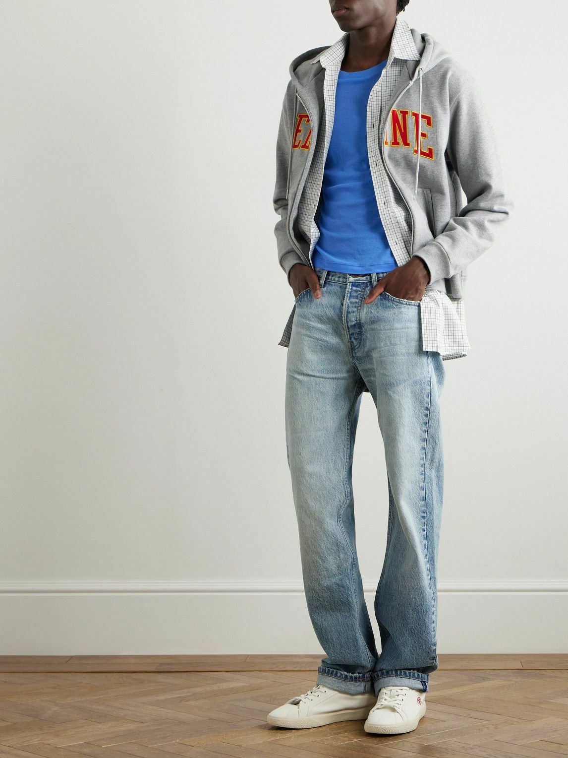 CELINE - Slim-Fit Logo-Embroidered Cotton-Jersey T-Shirt - Blue