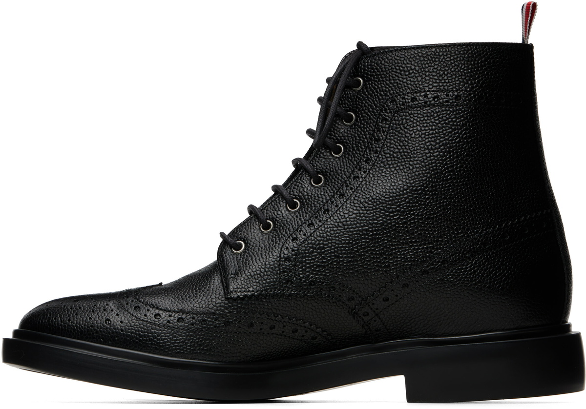 Thom Browne Black Pebble Grain Leather Wingtip Boots