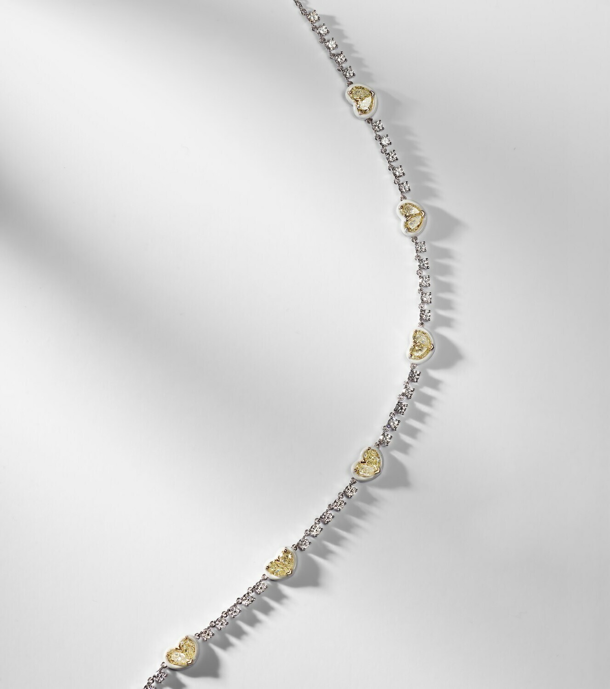Kamyen Twin Heart 18kt white gold and enamel choker with diamonds