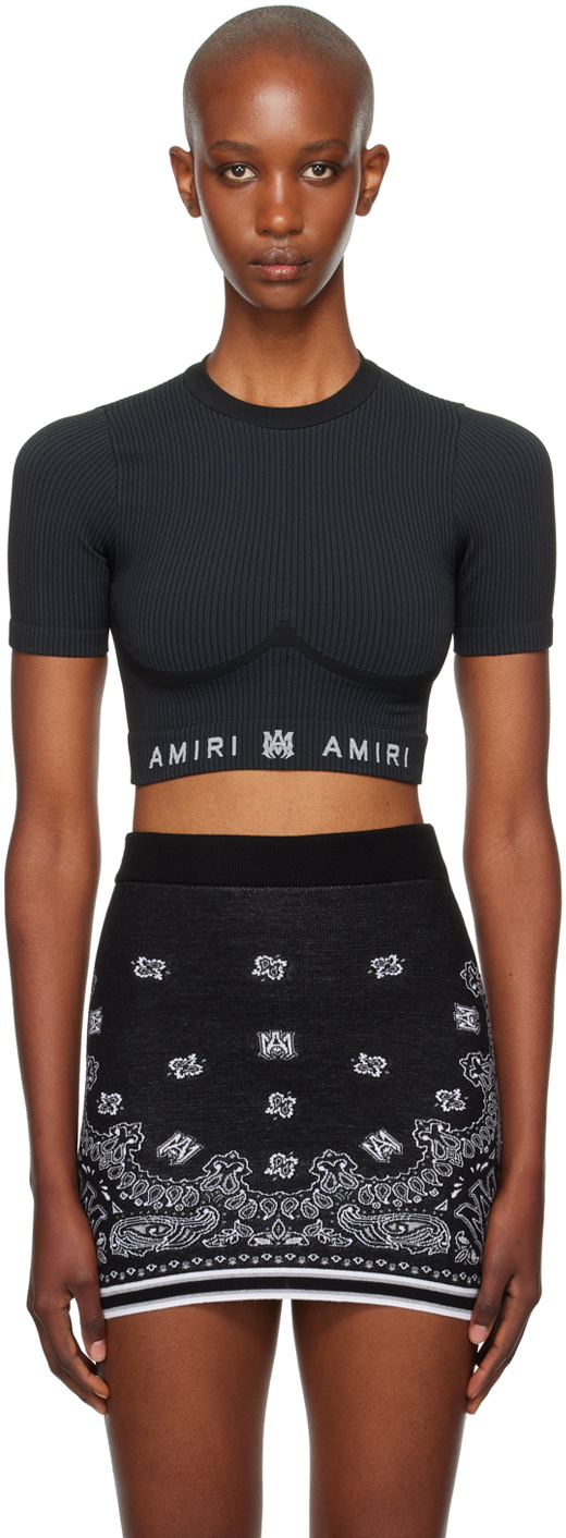 Black MA Ribbed Seamless Sport T-shirt by AMIRI on Sale