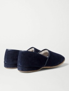 Derek Rose - Crawford Shearling-Lined Suede Slippers - Blue