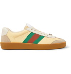 Gucci - Webbing-Trimmed Leather and Suede Sneakers - Men - Yellow