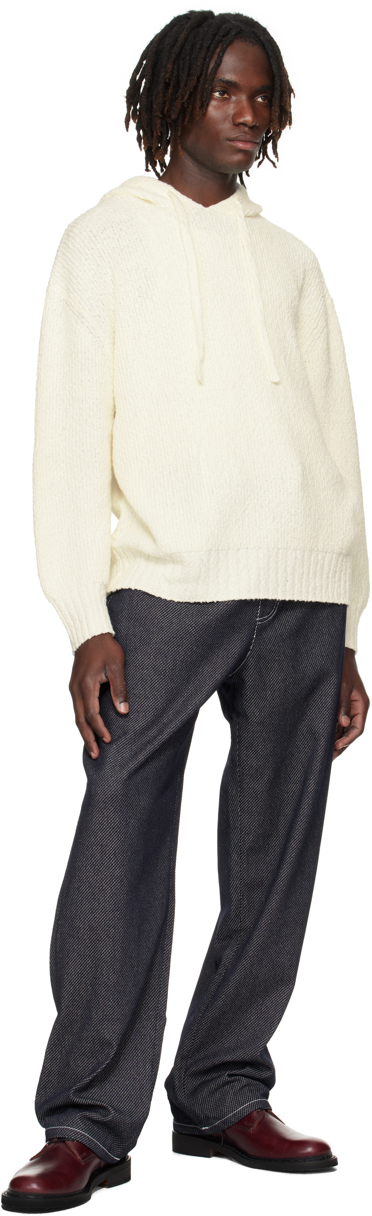 COMMAS Off-White Relaxed Knit Hoodie