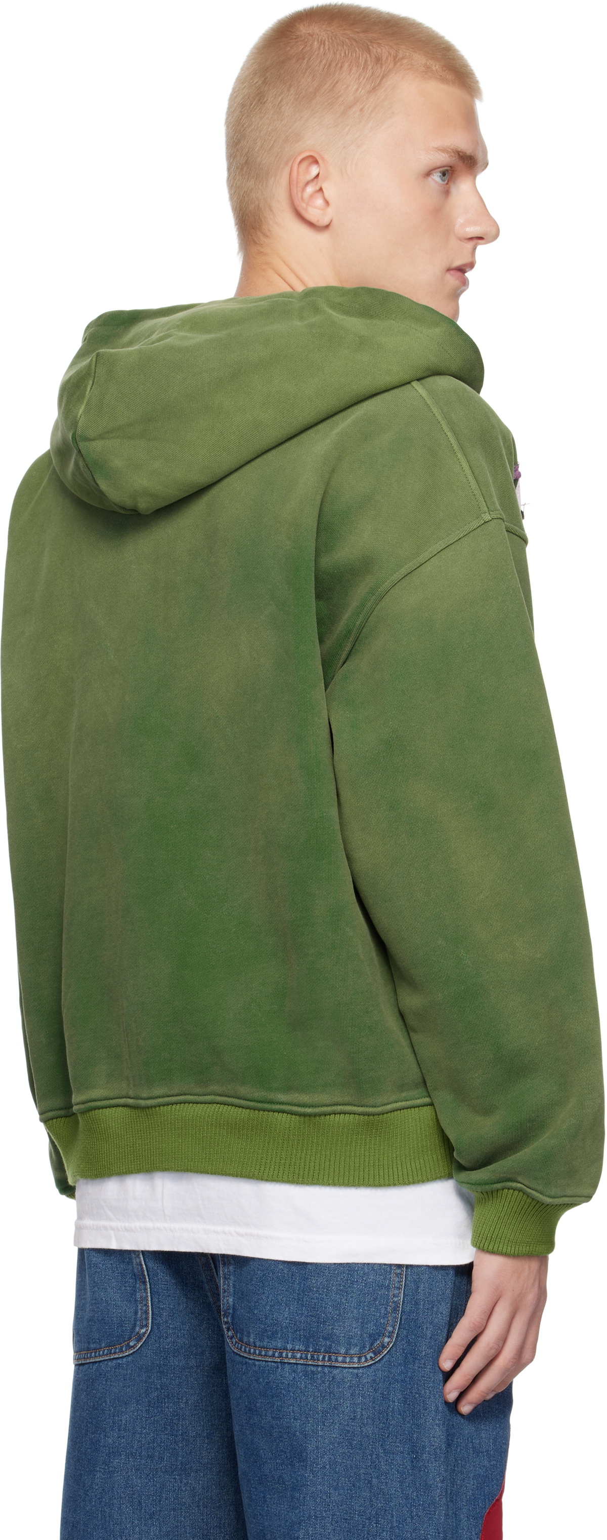 KidSuper Green Patchwork Face Washed Zip Hoodie