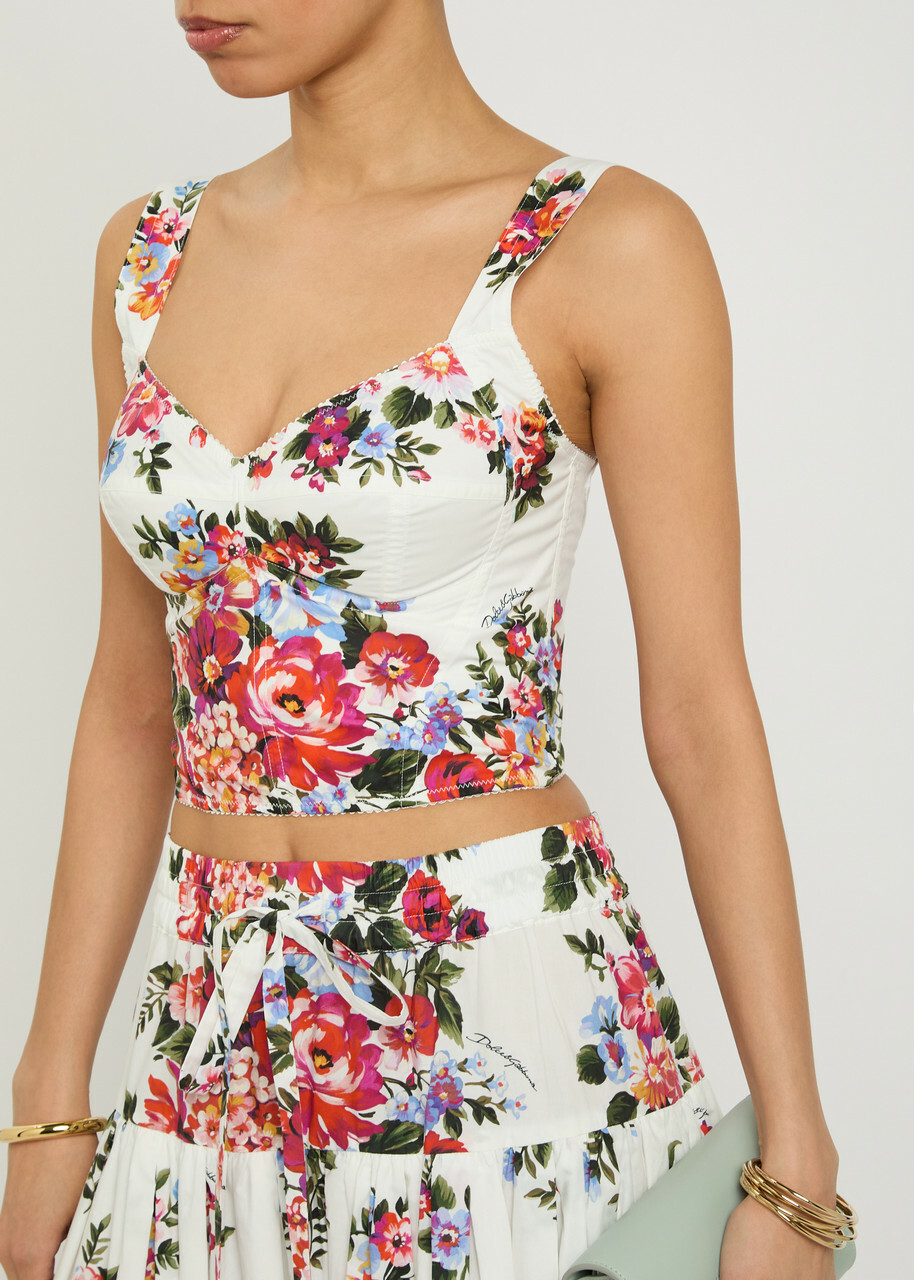 Dolce & Gabbana Floral-print Cotton-blend Bralette top White