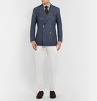 Beams F - Indigo Slim-Fit Double-Breasted Mélange Wool, Silk and Linen-Blend Denim Blazer - Men - Blue