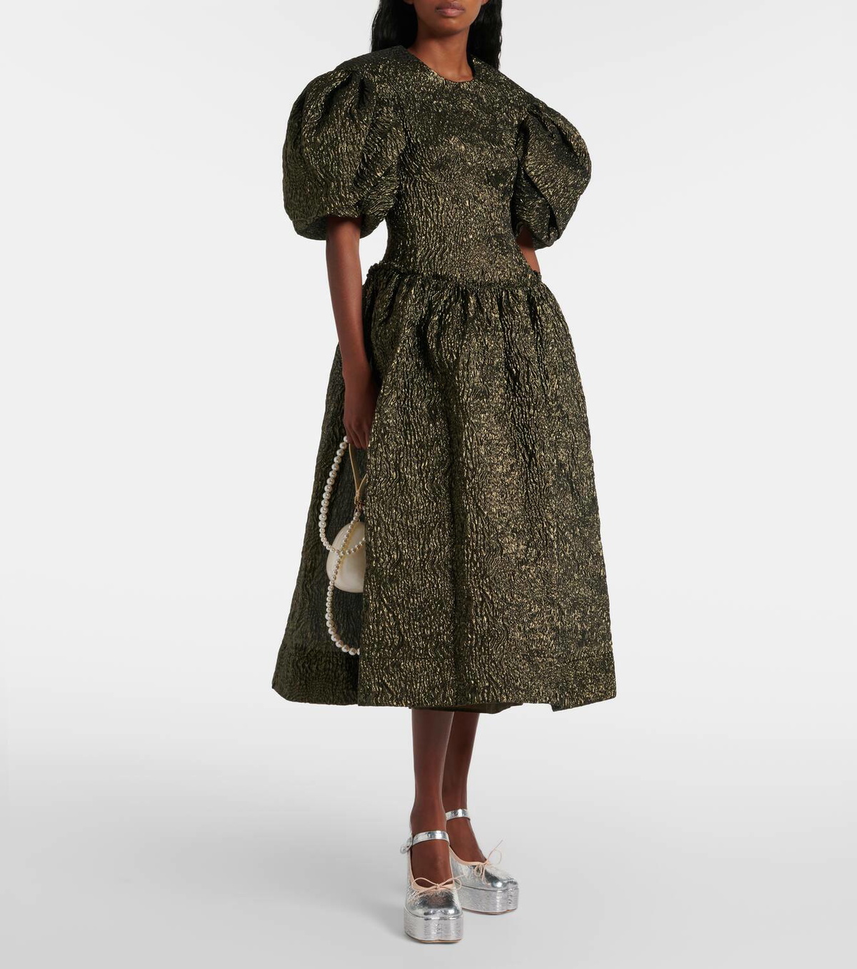 Simone Rocha Puff-sleeve lamé corset dress Simone Rocha