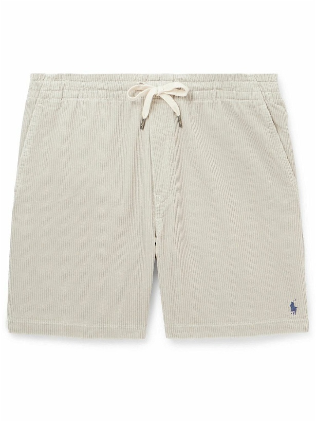 Photo: Polo Ralph Lauren - Prepster Straight-Leg Logo-Embroidered Cotton-Corduroy Drawstring Shorts - Neutrals