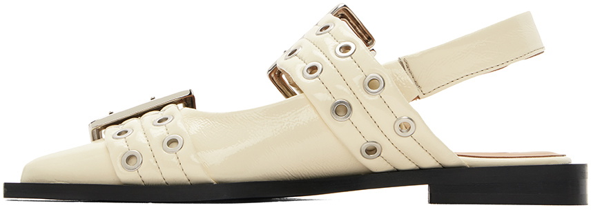 GANNI White Wide Welt Buckle Ballerina Flats