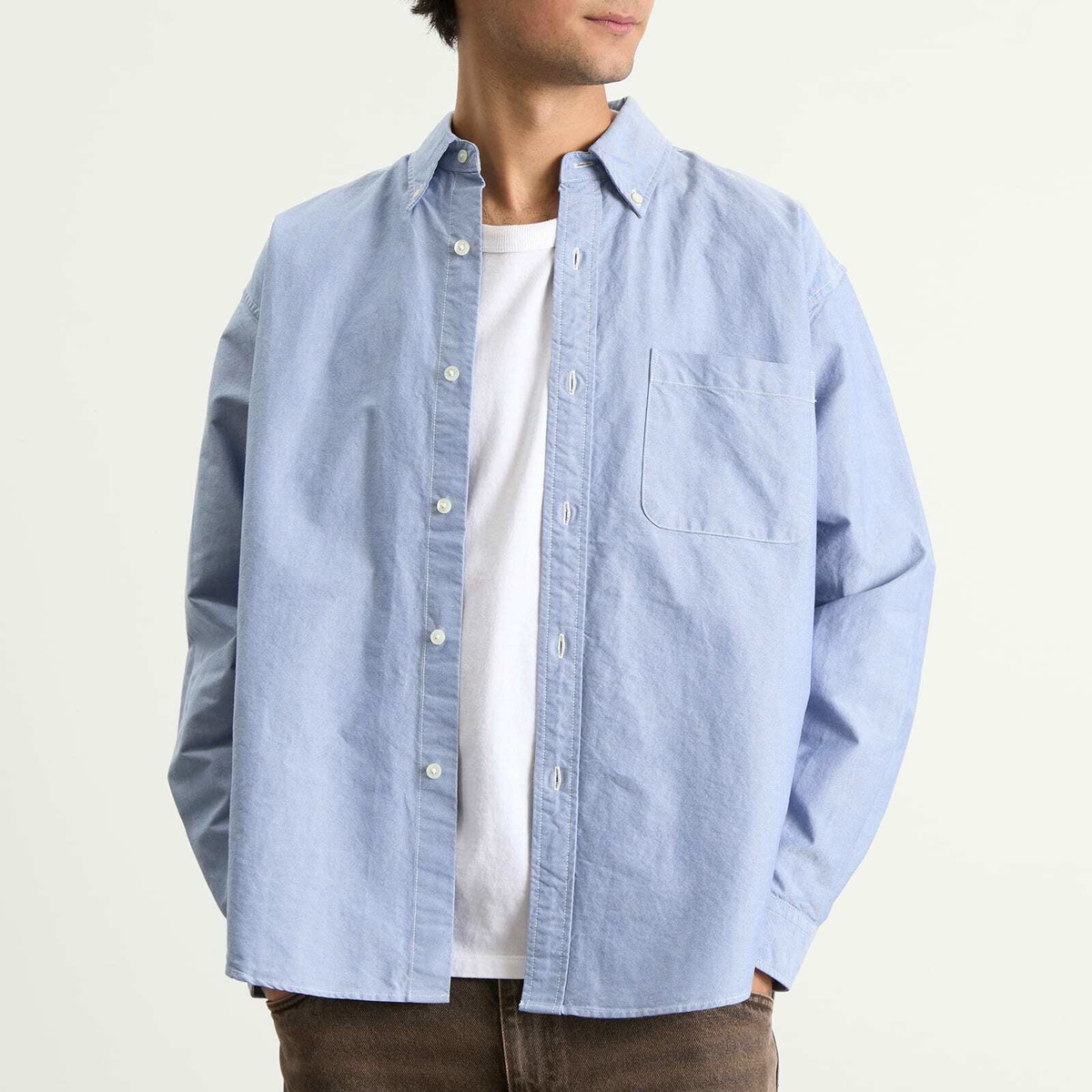 BEAMS Men's Heavy Oxford Button Down Shirt in Blue