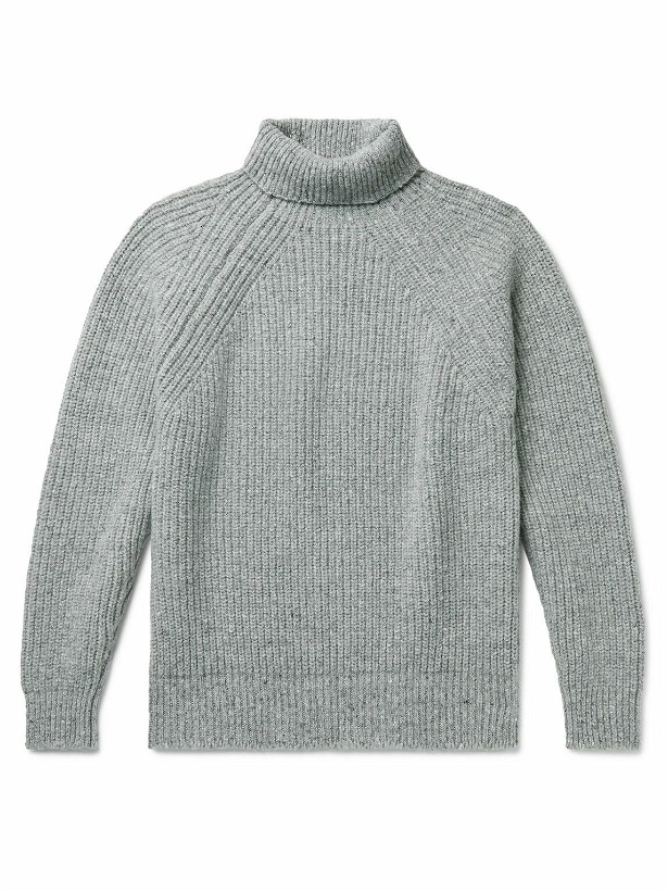 Photo: Inis Meáin - Boatbuilder Ribbed Donegal Merino Wool and Cashmere-Blend Rollneck Sweater - Gray