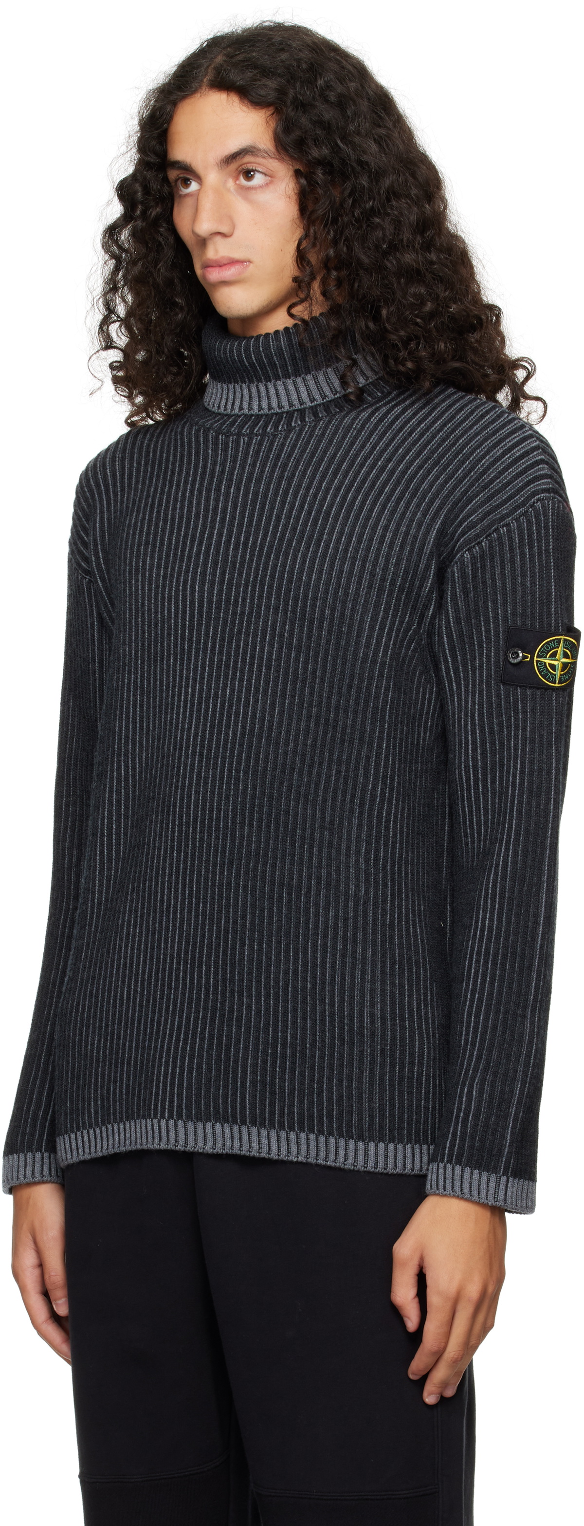 Stone Island Gray Ribbed Rollneck Knit Turtleneck