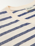 SAINT LAURENT - Slim-Fit Logo-Embroidered Striped Cotton-Jersey T-Shirt - Neutrals