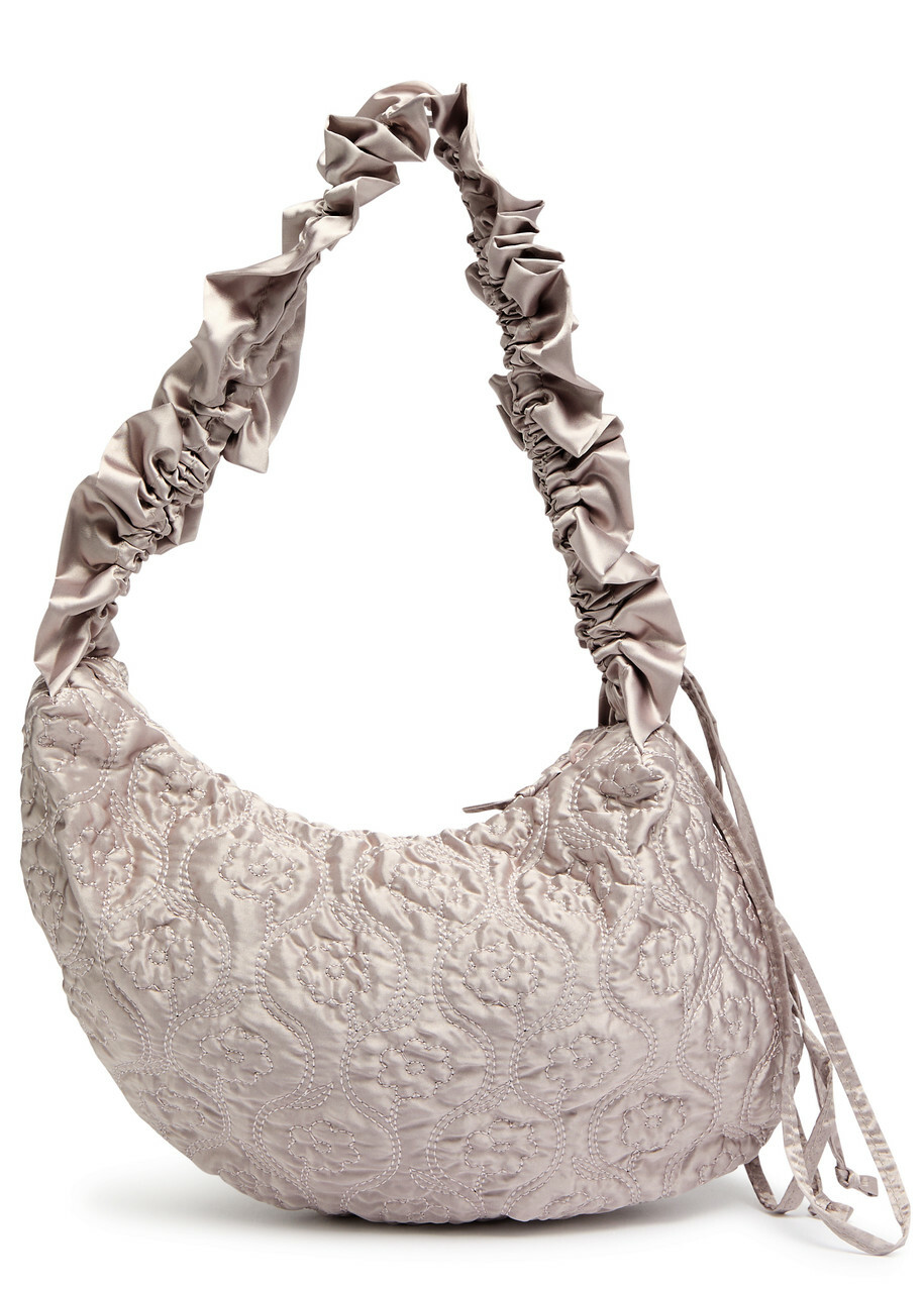 Damson Madder Kidney Ruched Satin Shoulder bag - Silver Damson Madder Kidney Ruched Satin Shoulder bag - Silver