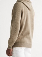 BRUNELLO CUCINELLI - Contrast-Tipped Ribbed Cashmere Hoodie - Neutrals