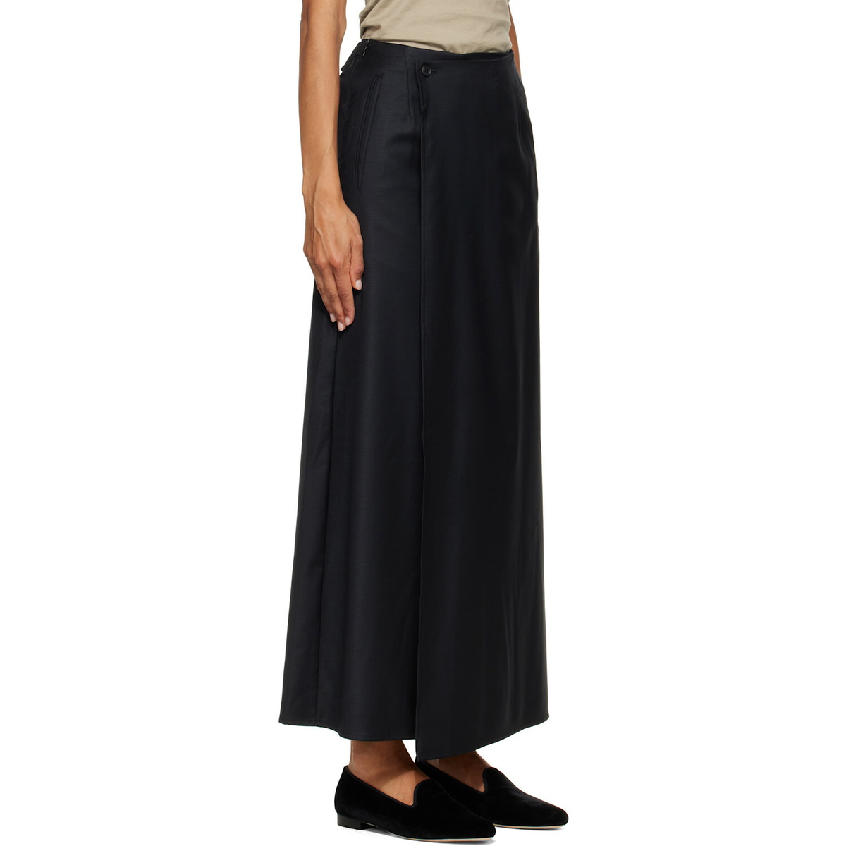 ssstein Black Wool & Silk Wrap Maxi Skirt