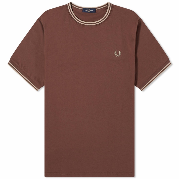 Photo: Fred Perry Men's Twin Tipped T-Shirt in Brick/Warm Grey
