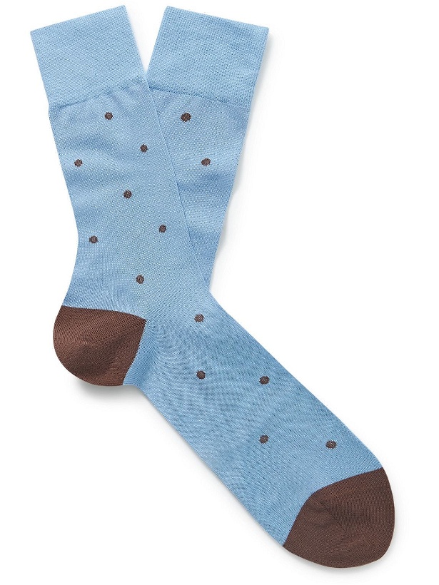 Photo: Falke - Polka-Dot Fil d'Ecosse Cotton-Blend Socks - Blue