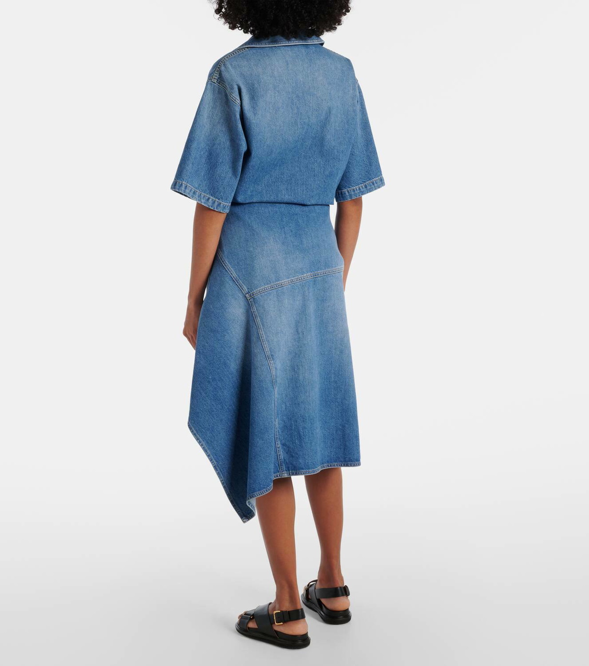 Plan C Asymmetric denim midi skirt