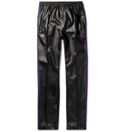 Needles - Logo-Embroidered Webbing-Trimmed Faux Leather Track Pants - Black