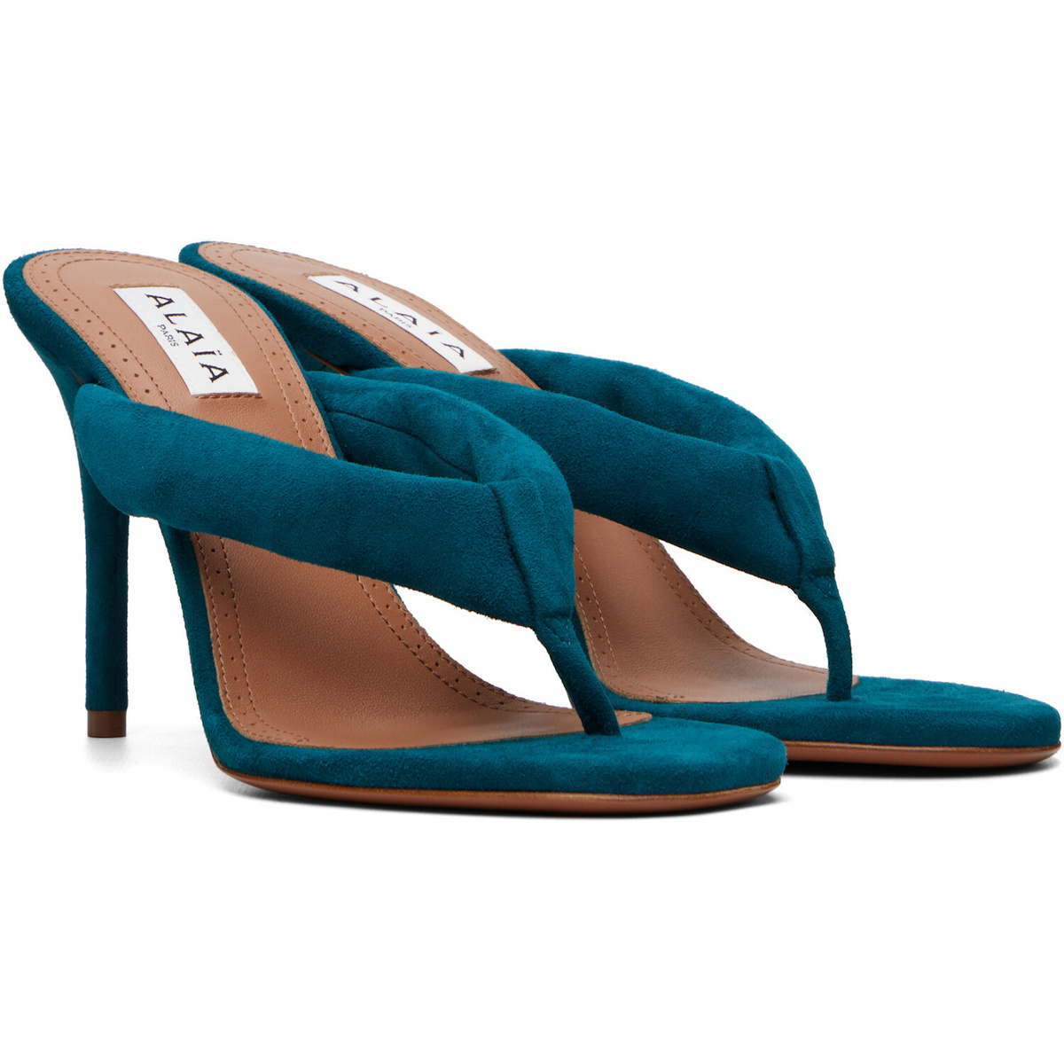 ALAÏA Blue Thong Mule Heeled Sandals