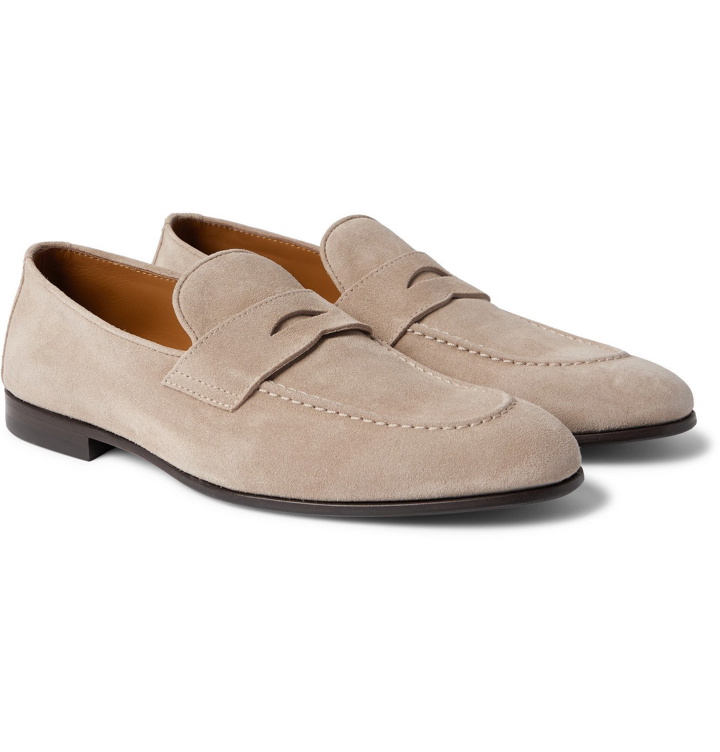 Photo: Brunello Cucinelli - Suede Penny Loafers - Brown