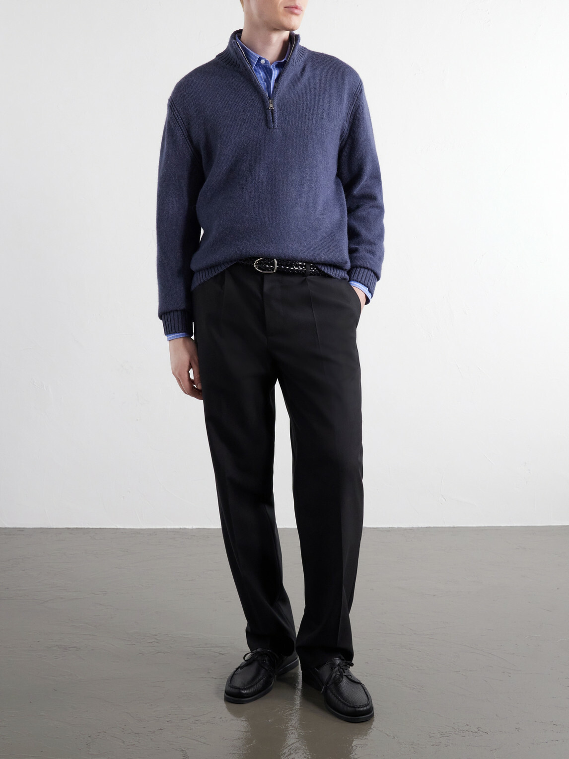 Mr P. - Rib-Trimmed Alpaca Half-Zip Sweater - Blue
