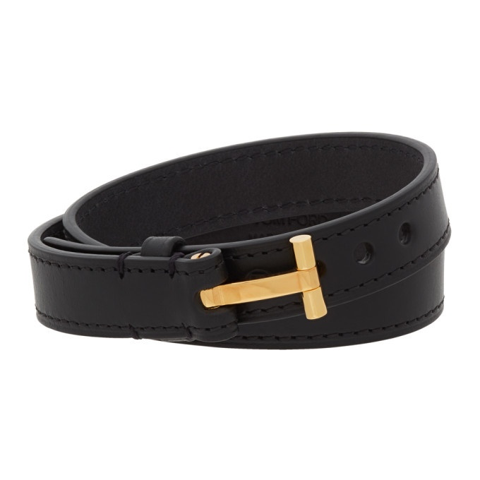 Photo: Tom Ford Black Leather T-Lock Wrap Bracelet