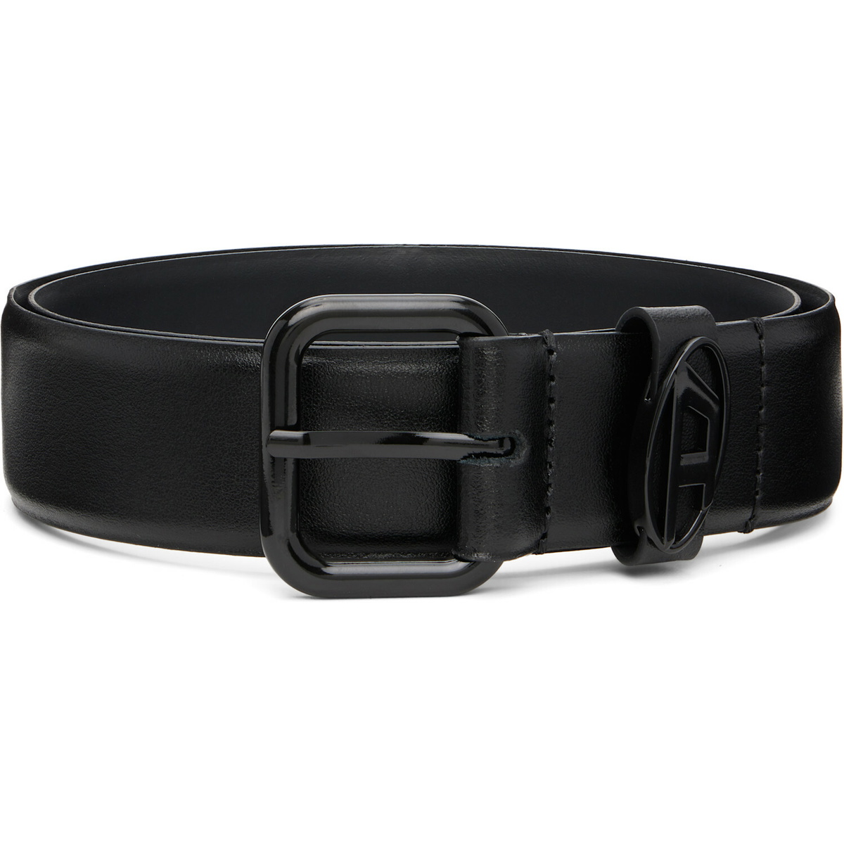 Diesel Black 3.9cm Logo-Plaque Embellished Leather Belt