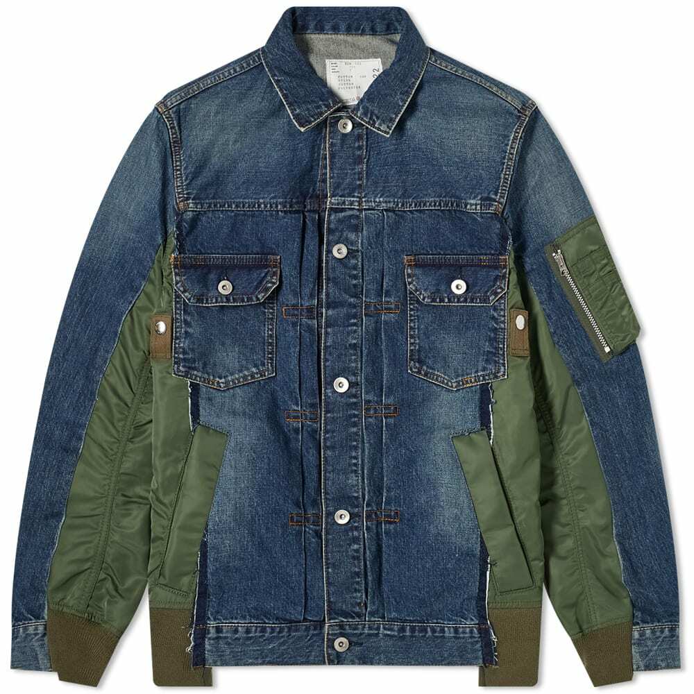 Sacai Men's Denim x MA-1 Jacket in Blue Sacai