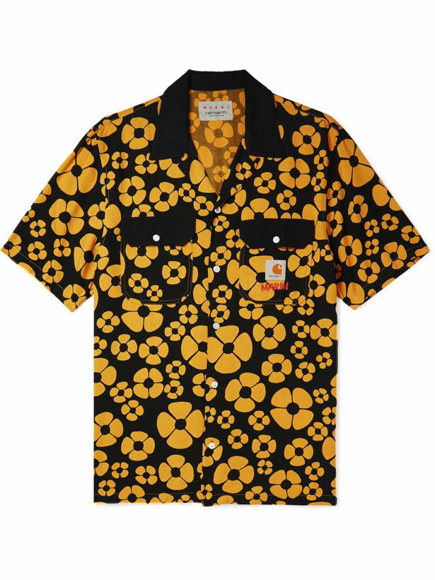 Photo: Marni - Carhartt WIP Logo-Detailed Flower-Print Voile Shirt - Yellow